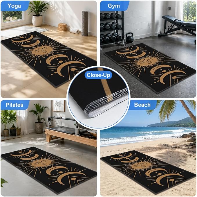 Yoga Mat Towel, Black Hot Yoga Non Slip Corner Pockets, 70 x 26 in | Soft Absorbent Microfiber With Four Corner Pockets, Fits Over Yoga Mats For Hot Yoga, Pilates, Gym, And Travel