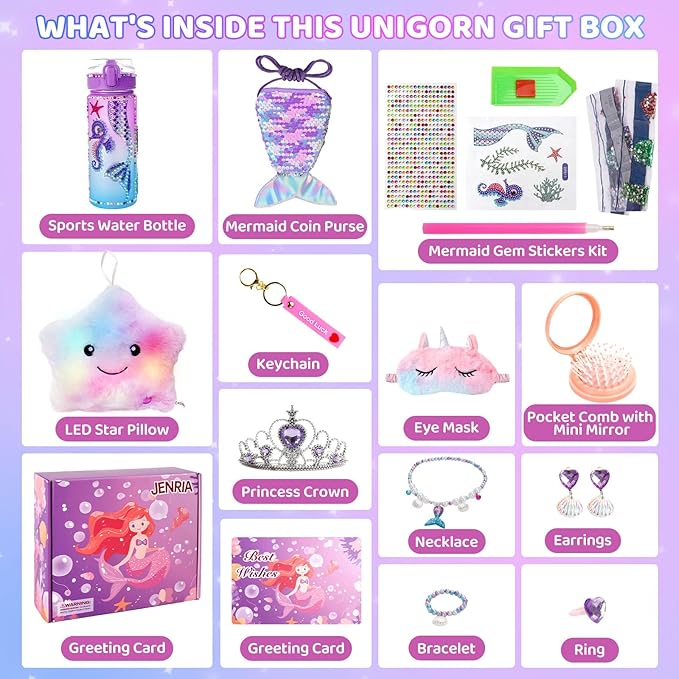 Jenria Mermaid Gifts for Girls Toys Age 6-8, Birthday Gifts for Girls Age 3 4 5 6 7 8, Girl Toys, Valentines Day Gifts for Kids, Birthday Gifts Set, for Daughter, Niece, Little Girl