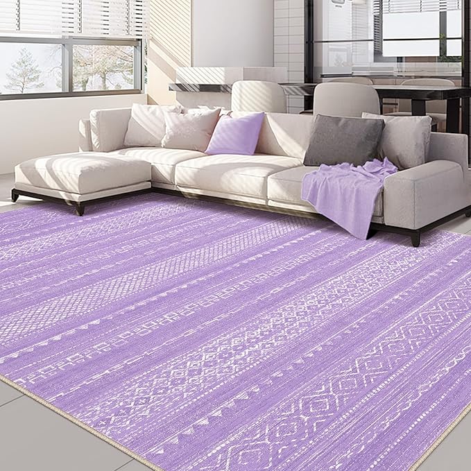 Nakagishi Boho 5x7 Area Rug Living Room Rugs Machine Washable Purple | Soft, Pet & Kid Friendly, Carpet for Living Room/Bedroom/Office/Kitchen/Nursery, Daily Home Decor Stain Resistant Moroccan