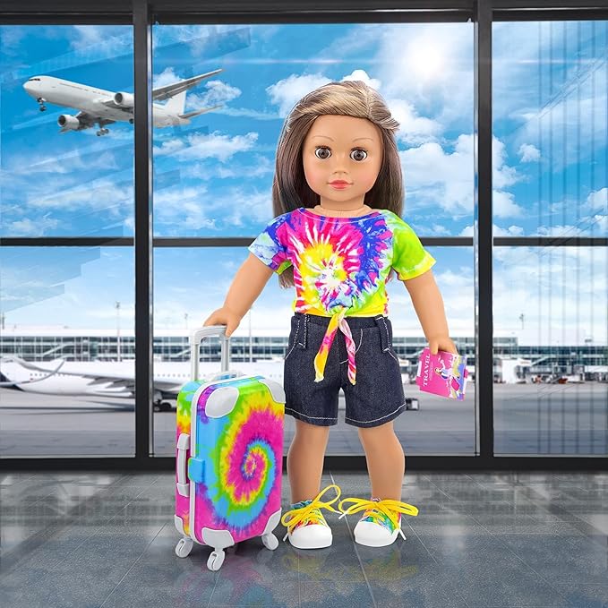 Ecore Fun 23 Pcs 18 inch Girl Doll Accessories Suitcase Travel Luggage Play Set,18" Doll Travel Carrier Storage, Including Suitcase, Clothes, Shoes, Backpack, Camera, Computer, Cell Phone（No Doll）