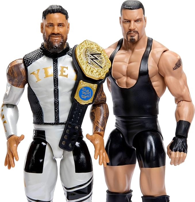 Mattel WWE Main Event Showdown Action Figures 2-Pack with Accessory, Series #25 Bron Breakker vs Jey USO Collectible Set, 6-inch