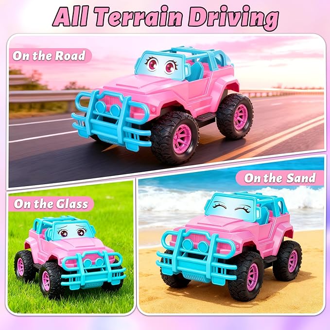 Ynybusi Remote Control Car RC Truck with DIY Stickers and Doll, 1:20 Scale Remote Control Monster Truck, 2.4Ghz LED Light Off-Road Racing Cars, for Kids Boys Girls 6 7 8 9 10 Years Old