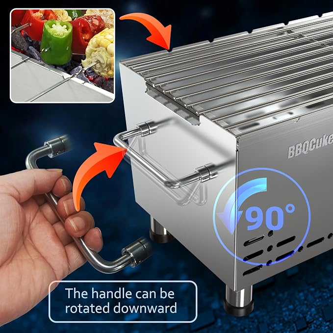 BBQCuker Portable Charcoal Grill,Heavy-Duty Stainless Steel Small BBQ Grill with Double-Layer Insulation Design,170 Sq. In. cooking Area,Tabletop Grill with Travel Bag for Outdoor Camping and Picnic