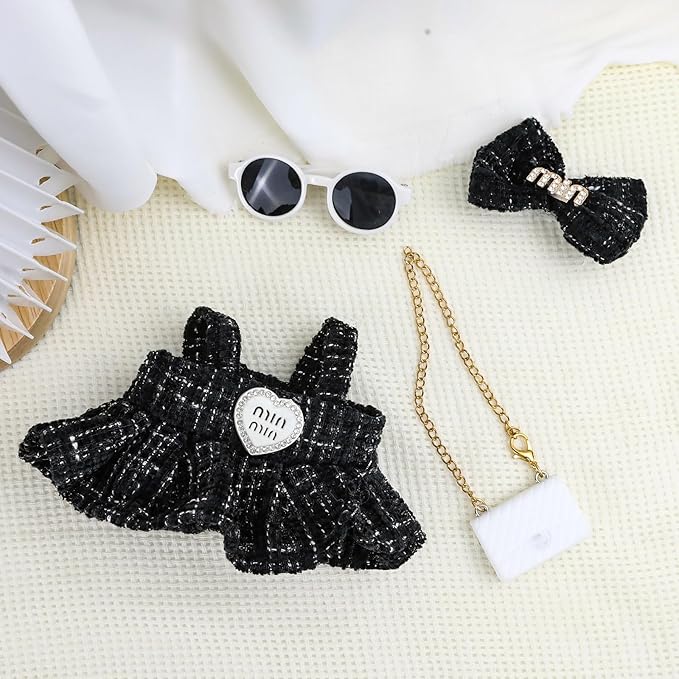Doll Clothes 17cm Black Outfits Dolls Elegant Black Dress Hair Clips Glasses and Bag Exquisite Clothes Accessories Compatible with Doll (Style 3)
