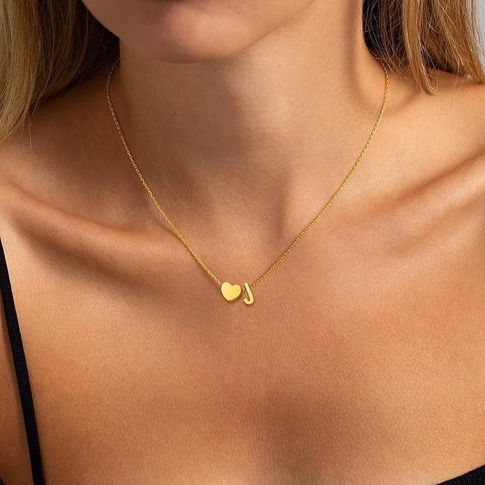 Heart Initial Necklaces for Women Girls, 18K Gold Plated A-Z Initial Necklace Tiny Heart Necklace Dainty Gold Initial Necklaces for Women Trendy Jewelry Gifts for Teen Girls
