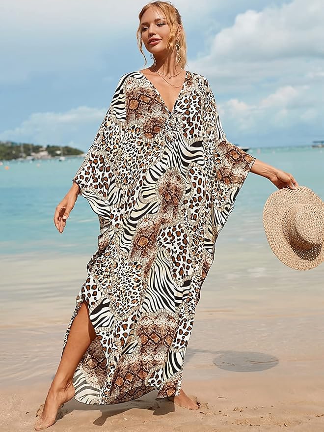 Venasha Womens Caftan Floral Print Kaftan Dress Short Sleeve Swimsuit Cover up Loungewear for Summer