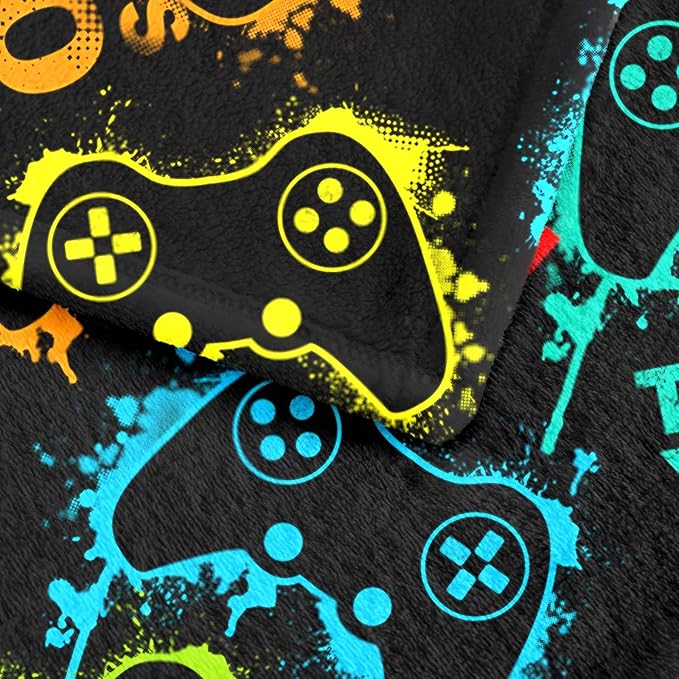 Wajade Game Blanket for Boys and Girls 3D Colorful Video Games Controller Blanket for Kids Teens Soft Warm Fuzzy Game Blanket for Couch Sofa Bed 60x80inch