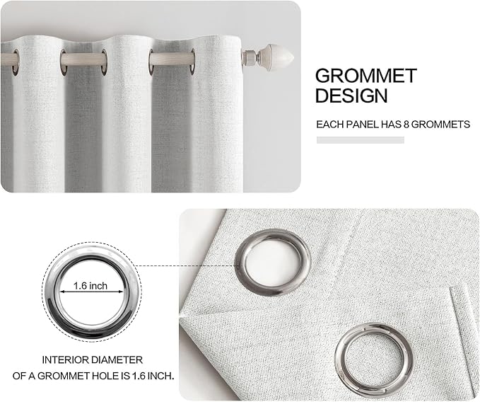 MIULEE Linen Textured Curtains for Bedroom Solid 100% Blackout Thermal Insulated Heathered White Grommet Room Darkening Curtains & Drapes Luxury Decor for Living Room 52 x 63 Inch (2 Panels)