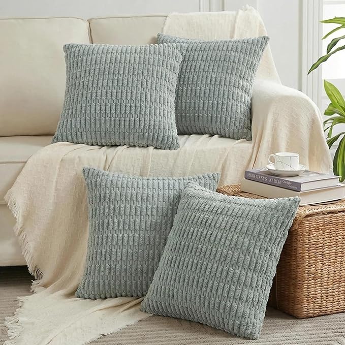 Fancy Homi 4 Packs Decorative Throw Pillow Covers for Living Room Couch Bed, Modern Farmhouse Boho Home Décor Accent Cushion Case, 18" x 18", Grey Blue