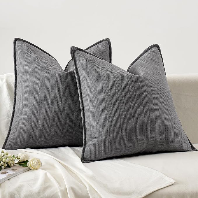 MIULEE Pack of 2 Grey Euro Shams Chenille Pillow Covers 24x24 Inch | Decorative Soft Couch Throw Pillows,Farmhouse Cushion Covers,Elegant Design for Sofa,Bed,Living Room,Summer Decor
