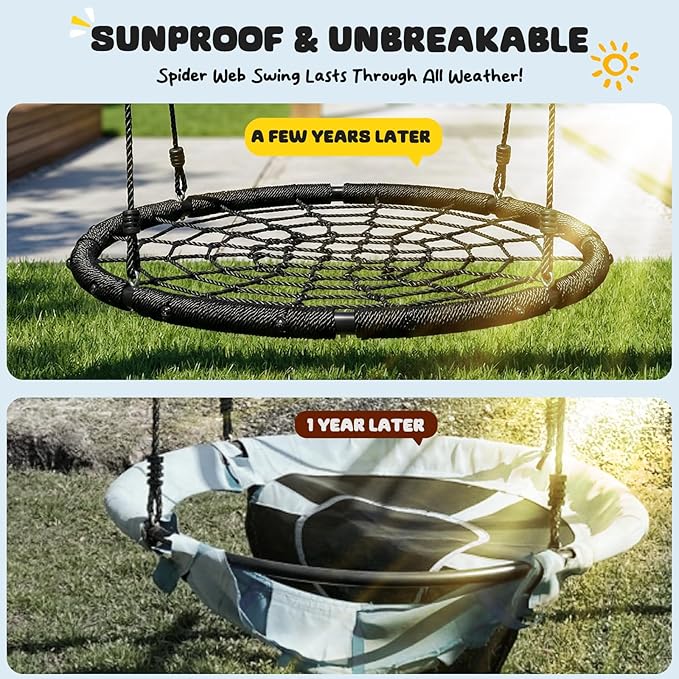 Trekassy 750lbs 40" Spider Web Saucer Tree Swing for Kids Adults, Outdoor Net Swing with Steel Frame and 2 Hanging Straps-Black