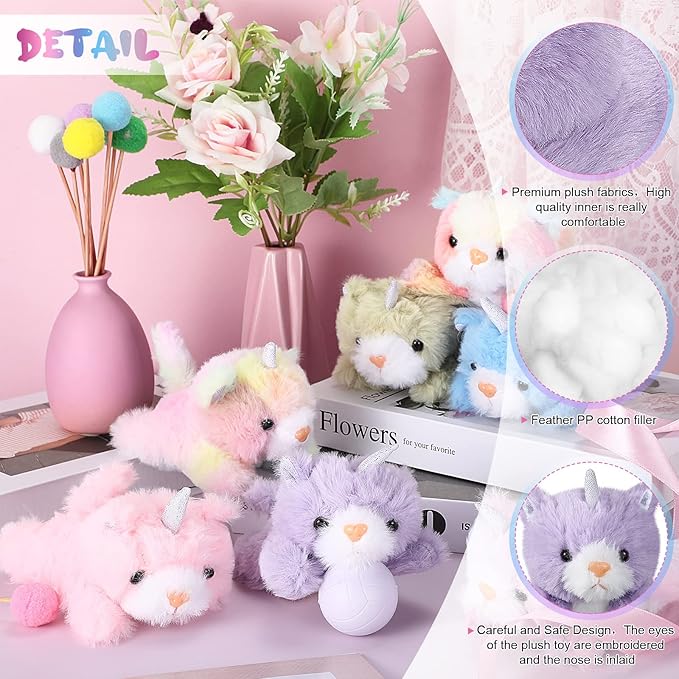 Sumind 8 Pcs Cat Stuffed Animals Bulk Plush Pets 5 Inch Cute Assorted Plush Cats Horse for Birthday Halloween Christmas Party Favors Favors(Horned Cat)