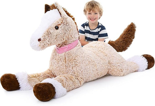MaoGoLan Large Horse Stuffed Animal for Boy, Big Horse Plush Toy for Girl, Ridable Stuffy Pony for Kid, Stuffed Pony Plush Pillow for Baby Shower, Birthday Gifts or Party Favor, 47 inches, Brown