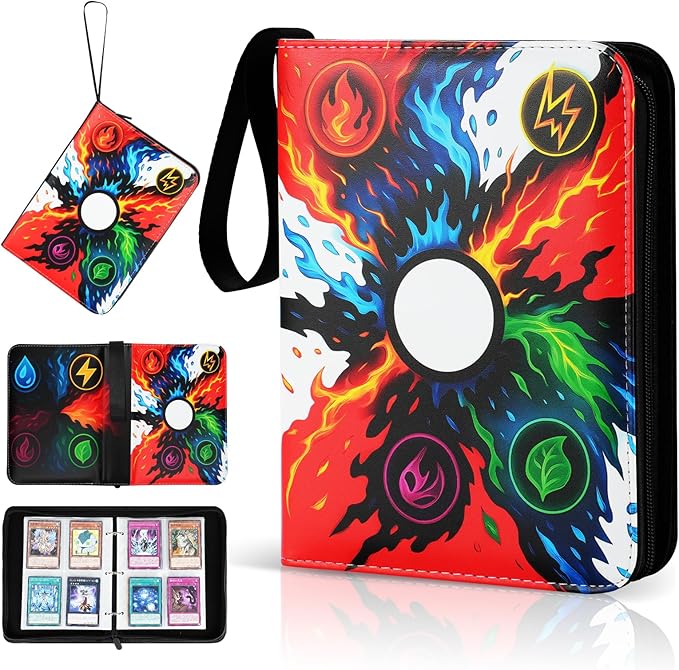 Trading Card Binder, 4-Pocket, Holds 480 Cards, 120 Pages Side-Loading Card Album, PU Leather, Acid-Free Archival Sleeves, Durable Organizer for MTG, TCG & Sports Cards, Gift for Kids, Boys and Girls