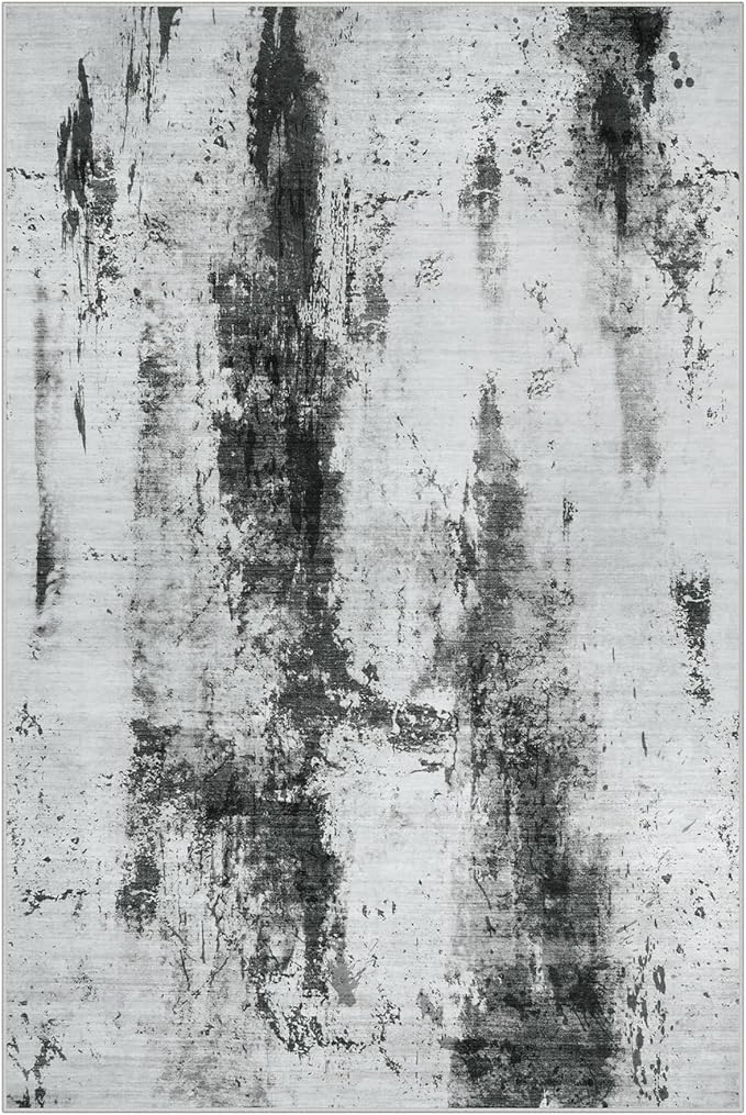 6x9 Area Rugs Washable Rug: Large Modern Abstract Living Room Rug Soft Anti-Skid Thin Carpet Indoor Floor Non-Shedding Carpets for Bedroom Dining Room Farmhouse Nursery Home Office Black White Grey