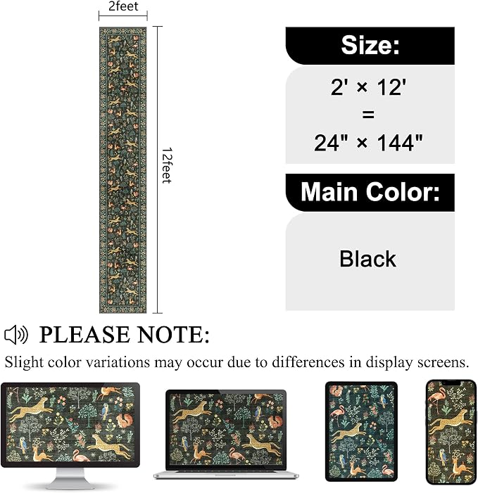 DUKINO 2x12 Washable Runner Rug, Non Slip Animal Rug for Kitchen, Black | Soft, Low Pile, Non-Shedding Thin Indoor Long Runner Carpet for Hallway, Entryway, Bedroom, Bathroom, Laundry, Pet Friendly