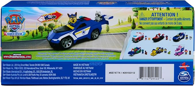 Paw Patrol: Search & Rescue, Chase Rescue Cruiser Vehicle with 2 Figures, Police Car Toy with Pull-Back Action, Kids Toys for Boys & Girls Ages 3+
