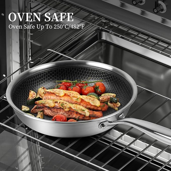 Innerwell 8" Non Stick Frying Pans,Stainless Steel Nonstick Frying Pan | Honeycomb nonstick coating, PFOA-free & non-toxic. Compatible with All Stoves, Easy to clean.Oven &Dishwasher Safe