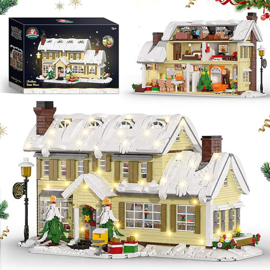 Christmas Holiday House Building Blocks Set, Christmas Village House Building Kit with Warm LED Lights, Christmas Toys, Winter Collection, Retro for Adults and Kids(2069PCS)