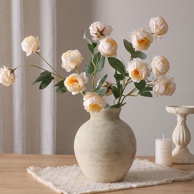Ceramic Flower Vase Home Decor, 7.4 in Farmhouse Table Vases Rustic Vintage Living Room Kitchen Bedroom Decoration Pottery Decorative Vases for Flowers House Shelf Office Desk Dining Entryway, Retro