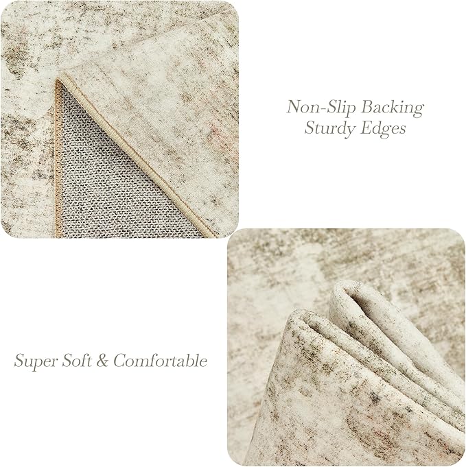Soalmost 10x14 Area Rugs for Living Room Washable Rug Abstract Beige/Gray | Non-Slip Large Modern Carpet for Dining Bedroom, Soft Low Pile Lightweight Foldable Floor Mat Nursery Home Office Decor