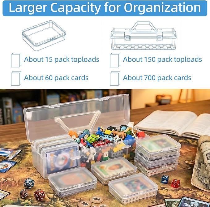 neotidy Trading Card Storage Box with 9 Individual Card Cases, Large Capacity Card Game Organizer for Top Loaders, MTG, Board Game & Playing Cards, Clear Plastic Card Storage Case with Insert Boxes