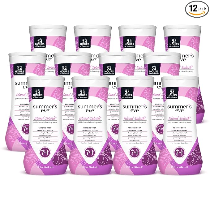 Summer’s Eve Feminine Wash, Island Splash, Daily pH-Balanced Body Wash for Women, Feminine Care to Remove Vaginal Odor, Gynecologist Tested, 15 Fl Oz, Pack of 12