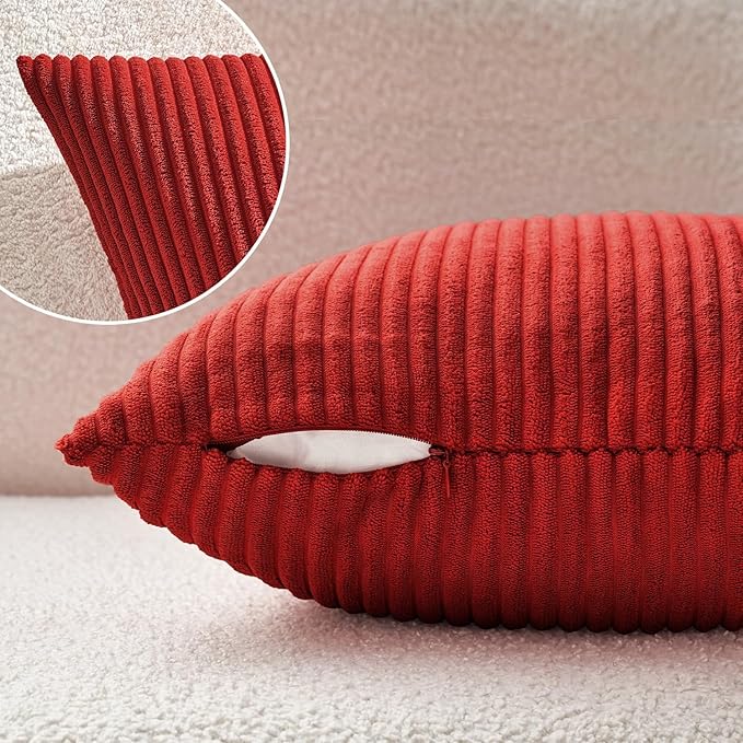 MIULEE Soft Corduroy Throw Pillow Covers Set of 2 20x20 Christmas Red | Decorative Striped Textured Cushion Cases, Boho Energetic Vibe Pillowcases, Home Decor for Couch Chair Sofa Bed Living Room