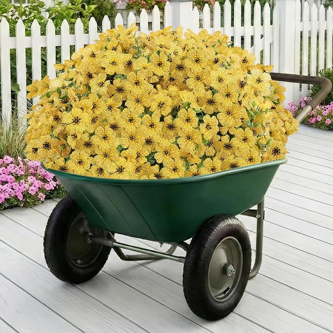 13 Bundles Artificial Flowers for Outdoors Summer Decoration | Silk Realistic UV Resistant Faux Flowers Fake Plants for Outside Planter Porch Yard Patio Garden Home Indoor, Yellow