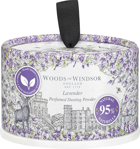 Woods of Windsor Lavender Odour Control Dusting Powder Body Puff 0.22 lb | Floral Body Talcum Powder, Helps Reduce Chafing, 95% Naturally Derived Ingredients, Vegan and Cruelty Free