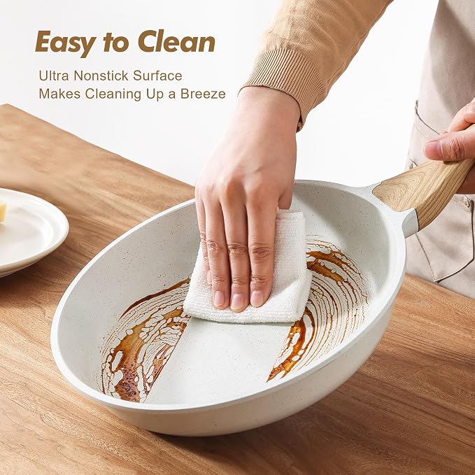 SENSARTE Ceramic Nonstick Frying Pan Skillets, White (9.5+11+12.5 Inch) | Healthy ceramic nontoxic coating, PTFE & PFAS free. Compatible with all stoves including induction cooktops. Easy to clean.