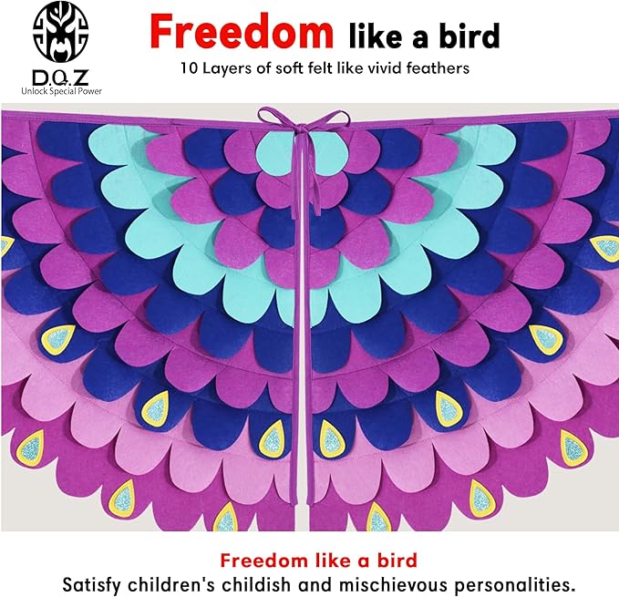 D.Q.Z Bird-Wings-Costume for Kids Dress Up, Felt Feathered Owl Parrot Chicken Animal Role Play Costume, Gift for Girl Boys