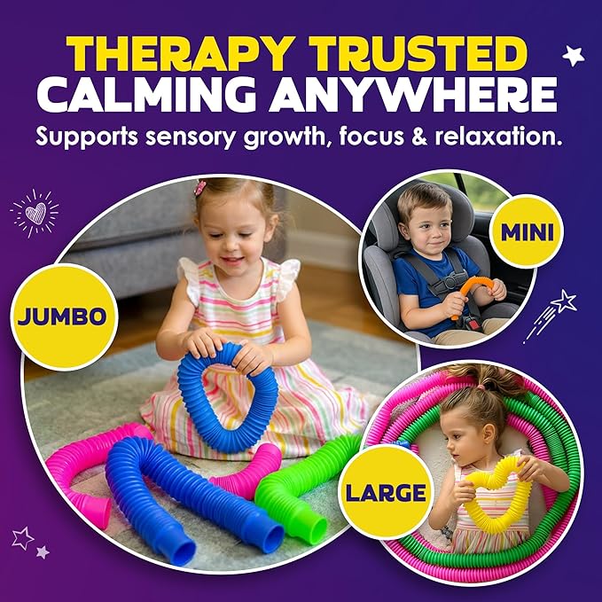 Nutty Toys Jumbo Pop Tubes - 8-Pack XL Sensory Toys - Creative STEM Learning for Kids - Connect & Pop! Top ADHD Autism Fidget 2026, Best Boy & Girl Valentines Day and Easter Basket Stuffers Gifts Idea