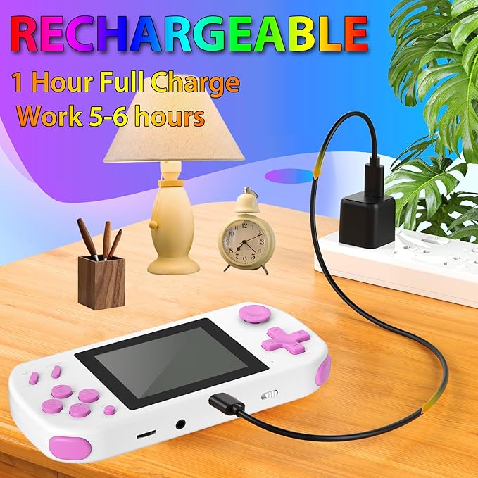 Handheld Games for Kids Built-in 218 Video Games, Portable Kids Travel Toys for Ages 4-13 with Rechargeable Battery 3.0" HD Screen, Mini Gaming Player Birthday Gifts for Boys Girls (White)
