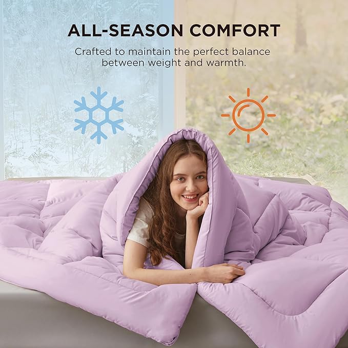 Bedsure Comforter Duvet Insert - Quilted Comforters Twin XL Size, All Season Duvet, GentleSoft Down Alternative Bedding Blanket, with 8 Tabs, Gifts for Women/Men, Light Purple, Twin XL 92 x 68 Inches