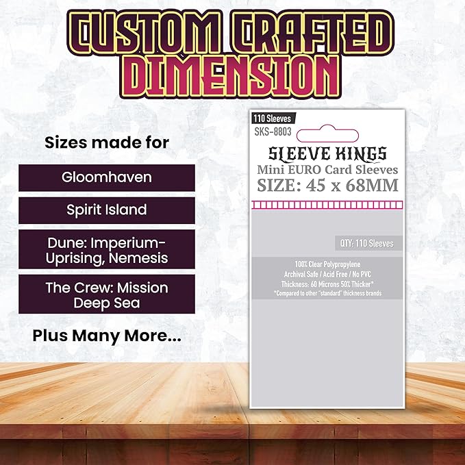Sleeve Kings Mini Euro Card Sleeves 45 x 68 mm – 110 Pack, Extra Clear 60 Micron Polypropylene, Acid-Free, PVC-Free – SKS-8803