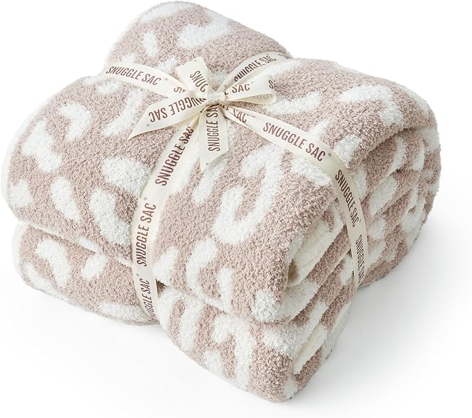 Snuggle Sac Leopard Microfiber Blanket, Queen Size Beige, 90x90 inches, Reversible Cheetah Pattern, Warm, Soft, Cozy