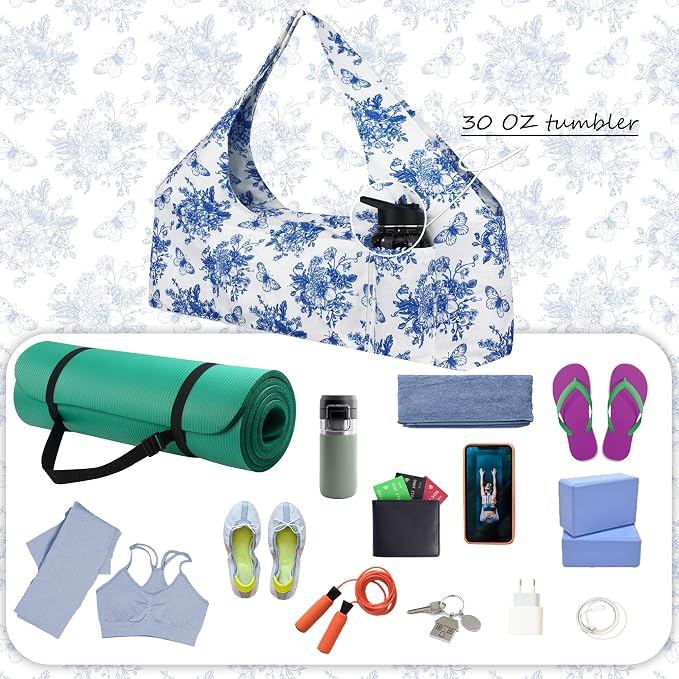 Large Yoga Mat Bag Yoga Bags and Carriers Fits All You Stuff Yoga Tote Bag with Yoga Mat Strap, Elastic Pockets and Zipper Pockets