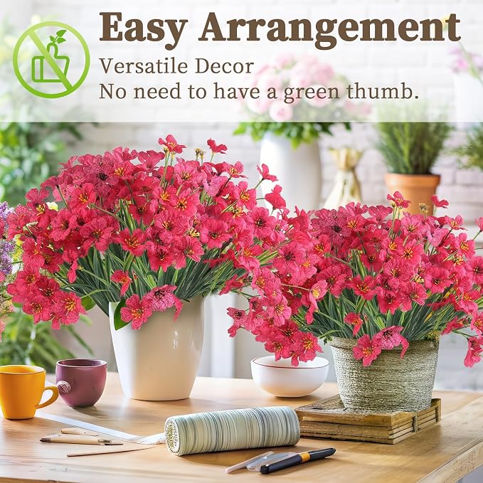 ColoPlay 24 Bundles Rose Red Artificial Flowers for Outdoors, Fake Flowers | Fake Plants Outdoors, UV Resistant Faux Flowers for Indoor Outside Garden Porch Window Box Home Wedding Farmhouse