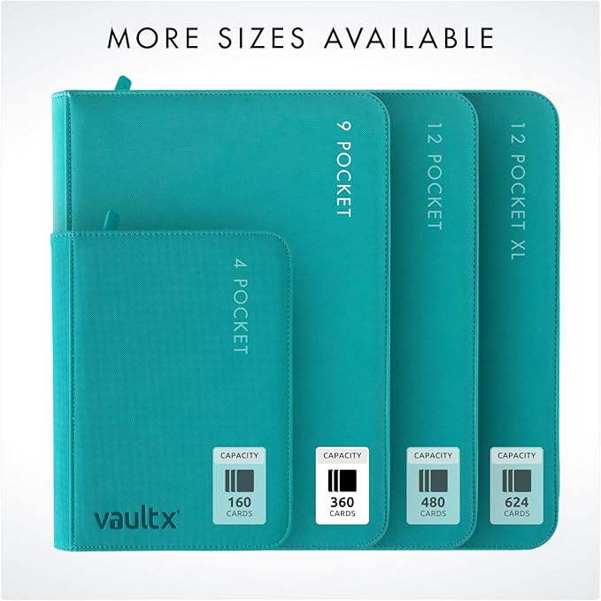 Vault X 9 Pocket Zip Binder, 360 Cards, Exo-Tec Material, 20 Side-Loading Pages (Teal)