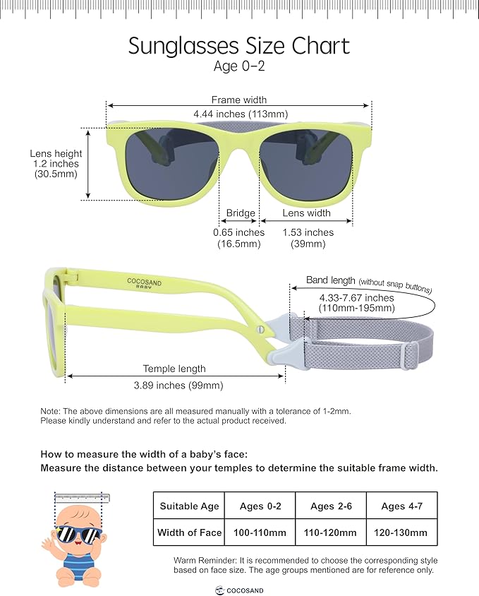 COCOSAND Flexible Baby Sunglasses with Strap Polarized UV Protection for Toddler Infant Newborn Boy Girl Age 0-24 Months