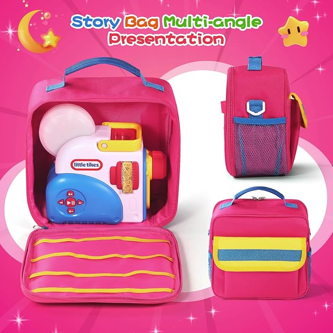 Storage Case for Little Tikes Story Dream Machine Books Starter Set, Toys Storage Holder Travel Case for Many Story Collection, Storytime/Little Golden Book Accessories, Pink, 8.6x8.2x5.5