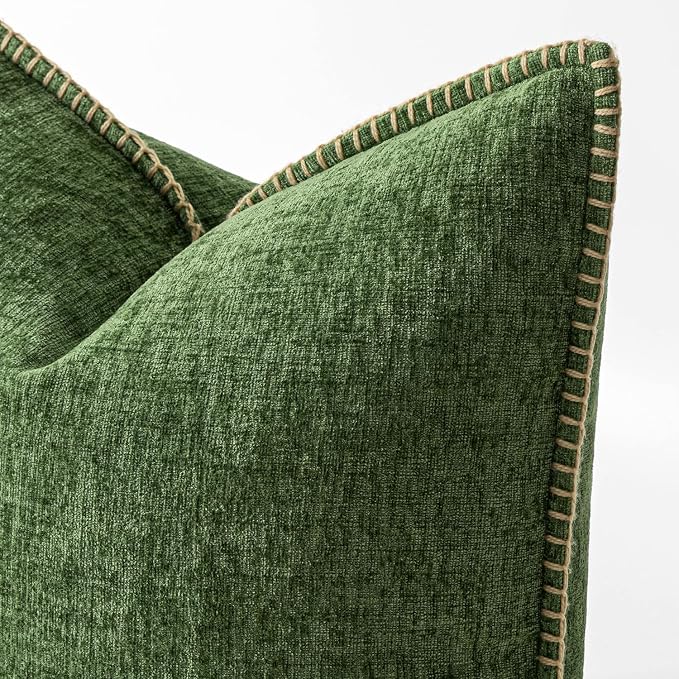 MIULEE Decorative Euro Sham Pillow Covers 26x26 Inch Forest Green 2 Pack | Farmhouse Throw Pillow Covers with Stitched Edge, Soft Chenille Cushion Cases, for Couch Sofa Bed Home Decor, Moss Green