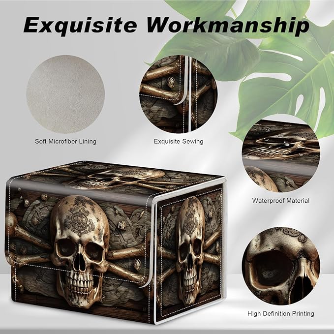 DEGDFSGR for TCG MTG Card Game Storage Box Organizer Trading Card Case Commander Deck Box Magnetic Closure Creative Pattern Up to 200 Cards, Pirate Skull Crossbones