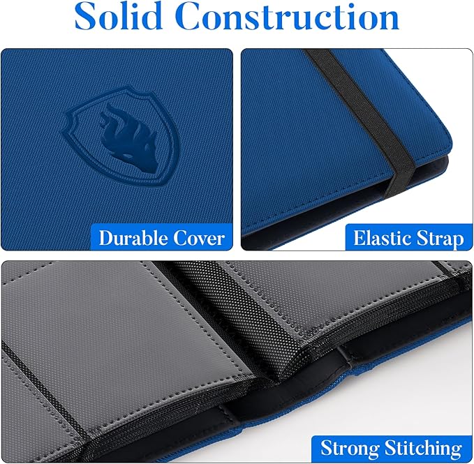 Premium 9 Pocket Card Binder for 540 Cards, Fabmaker PU Cover Trading Card Binder, Sturdy Card Collection Album, Sleek Card Holder Folders for Game Cards & Sports Cards, Royal Blue