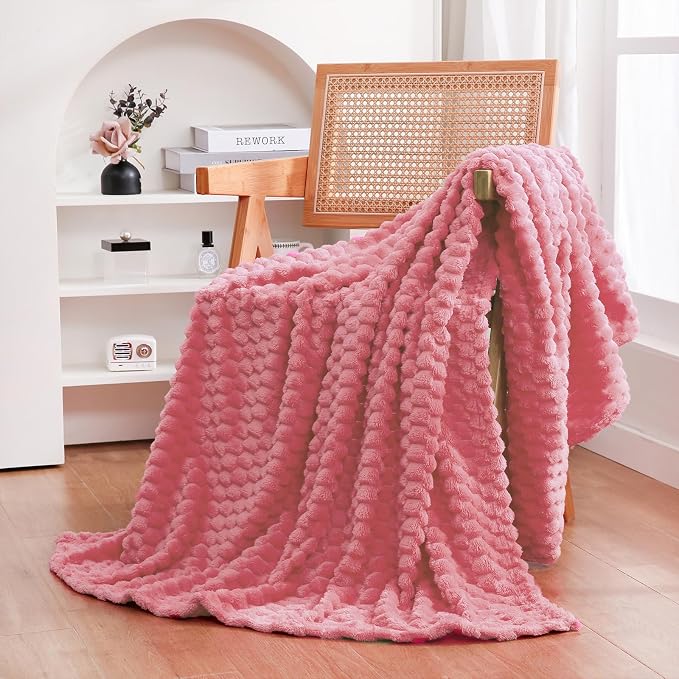Rose Pink Throw Blanket 90"×90" Gifts for Mom Fuzzy 3D Jacquard Decorative | Flannel Fleece Super Soft Plush Cozy Blanket for Couch Sofa Chair Lightweight