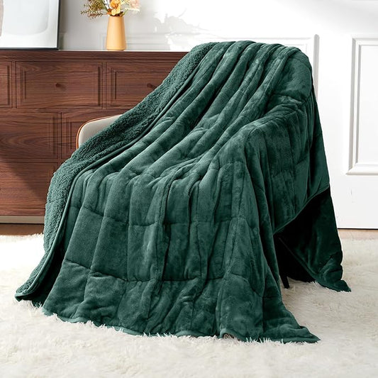 Uttermara Blankets for Adults Queen Size, 20lbs 60x80 inches Blanket with Soft Warm Plush Sherpa Fleece, Washable Thick Throw, Green