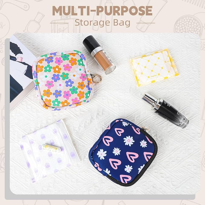 Period Bag for Teen Girls, Neoprene Cute Sanitary Napkin Storage Bag, Menstrual Pad Pouch Tampon Holder (Hearts)