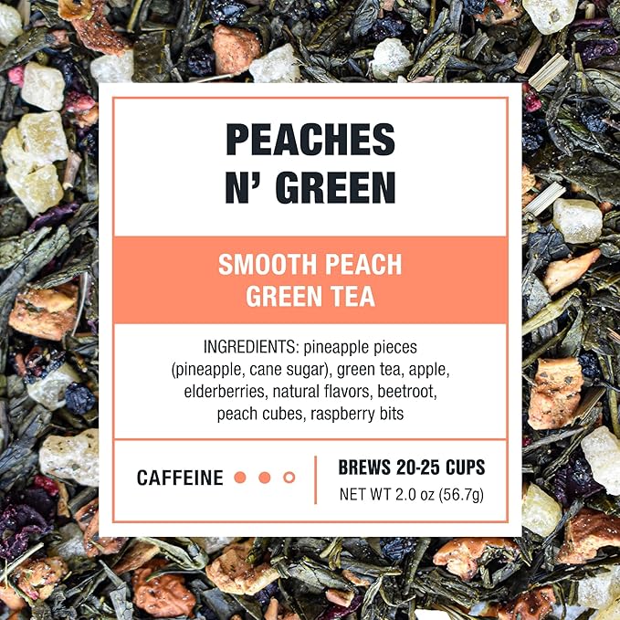 Tiesta Tea - Peaches N' Green, Loose Leaf, Smooth Peach Green Tea, Premium Medium Caffeinated Blend, Make Hot or Iced, Brews Up to 25 Cups, 2.0 Ounce Resealable Pouch