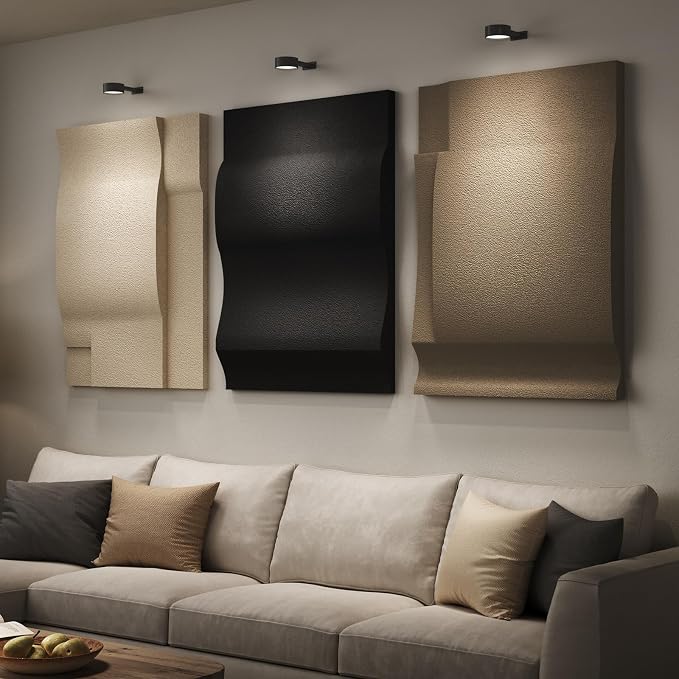 Large 3D Textured Wall Art Deocr for Living Room, 3 Piece Modern Neutral Abstract Minimalist Artwork for Walls, Geometric Black and Beige Wall Decor for Hallway, Dining Room, Staircase and Office, 24x36 In
